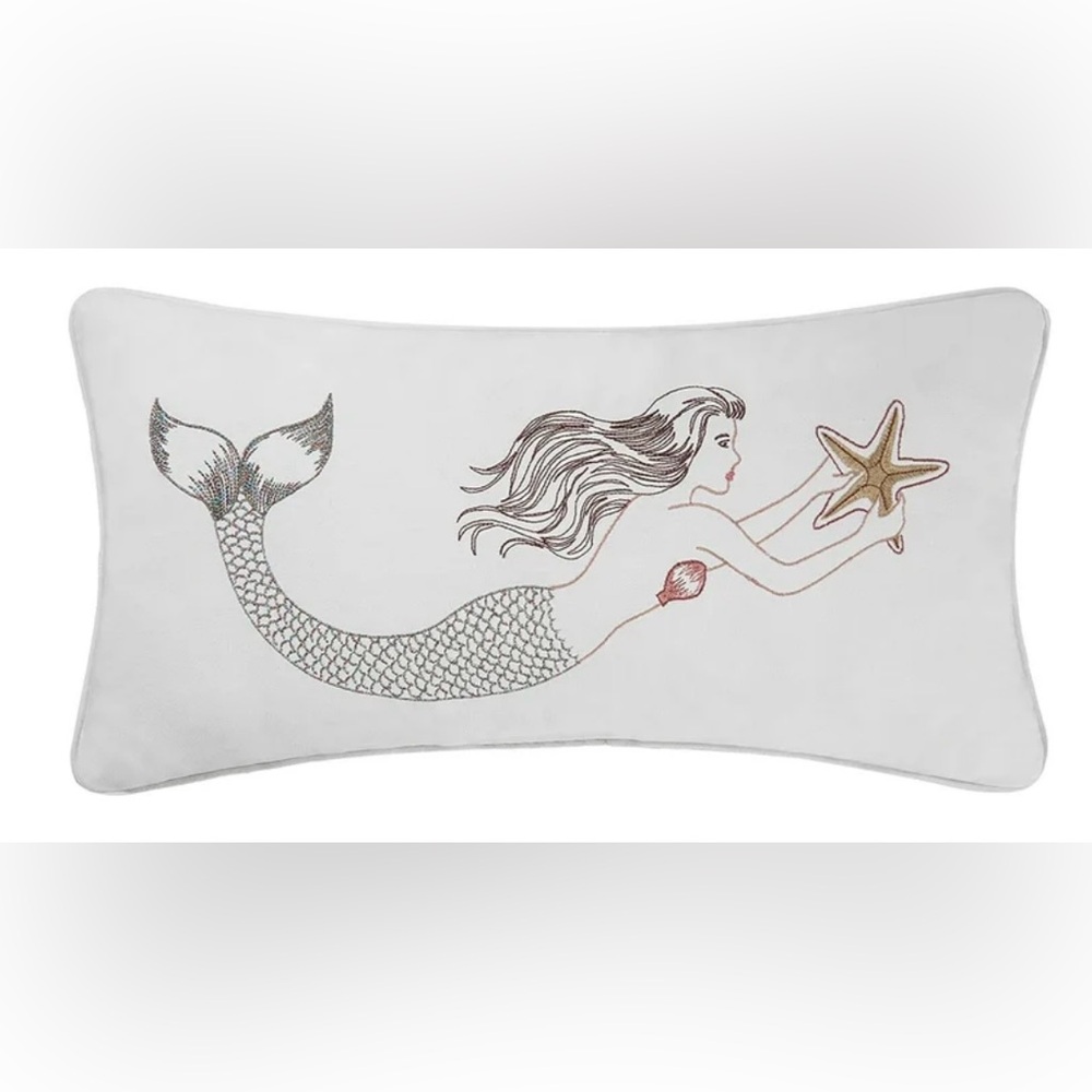 NEW C&F Home 12" x 24" Mermaid with Starfish Embroidered Throw Lumbar Pillow